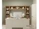 Stylish home office with white desk, hutch, and decorative items arranged on shelves at 2807 Morning Song Way, Lancaster, SC 29720