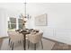 Chic dining room features a wooden table, seating for four, designer lighting, and custom wall trim at 908 Cypress Point Ln # 218, Monroe, NC 28112