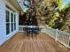 Wooden deck with outdoor furniture overlooking a lush, green backyard at 9508 Hayenridge Ct, Huntersville, NC 28078
