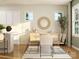 Bright dining area featuring a table with woven chairs, wood floors, neutral decor, and natural light at 1552 Croydon St, Indian Land, SC 29707