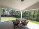 Covered patio featuring a table, seating, and a view of the lush backyard at 2108 Sabra St, Gastonia, NC 28054