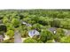 This neighborhood aerial view includes mature tree coverage and highlights a backyard pool at 212 Horn Tassel Ct, Indian Trail, NC 28079