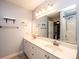 Bathroom featuring double sink vanity, tile flooring, and a large mirror at 2426 36Th Ne Ave, Hickory, NC 28601