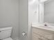 Clean bathroom featuring a toilet, vanity with mirror and neutral tile flooring at 405 N Wilson St # 103, Rock Hill, SC 29730