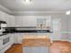 Cozy kitchen featuring white cabinets, black counters, wood floors, and a portable island at 405 N Wilson St # 103, Rock Hill, SC 29730