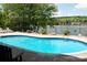 Inviting pool with clear blue water and a serene lake view, perfect for relaxing and entertaining at 447 Shagbark Ct, Mount Gilead, NC 27306