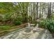 Outdoor seating with patio furniture surrounded by mature trees in a private backyard at 6815 Old Post Rd, Charlotte, NC 28212