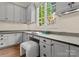 This office space has granite counters, gray cabinets, drawers, and is next to a window at 10915 Hermit Thrush Ln, Charlotte, NC 28278