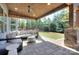 Relaxing covered patio with a plush sofa, modern decor, and scenic backyard at 2030 Bosna Ln, Fort Mill, SC 29715