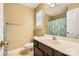 Bathroom featuring a vanity with mirror, single sink and shower with curtain at 3420 Caldwell Ridge Pkwy, Charlotte, NC 28213