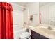 Cozy bathroom featuring a shower-tub combo, single sink vanity, and neutral color palette at 3420 Caldwell Ridge Pkwy, Charlotte, NC 28213
