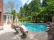 Backyard featuring a swimming pool, patio with furniture, lush landscaping, and a screened porch at 4721 Myers Ln, Harrisburg, NC 28075