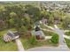 Aerial view of a neighborhood showcases the lush landscaping and the mature trees on each lot at 5629 Berry Ridge Dr, Harrisburg, NC 28075