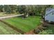 Spacious, fenced backyard featuring a lush lawn, storage shed, and mature trees for privacy and shade at 8517 Sandowne Ln, Huntersville, NC 28078