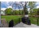 Large fenced backyard featuring a well-maintained lawn, storage shed, and outdoor grill on the deck at 8517 Sandowne Ln, Huntersville, NC 28078