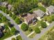 Aerial view of a well-manicured lawn, home, driveway and lush landscaping at 13044 Fen Ct, Huntersville, NC 28078