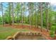 Private backyard with mature trees and a stone patio, providing a tranquil outdoor space at 13044 Fen Ct, Huntersville, NC 28078