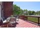 Outdoor deck with red floorboards, table and chairs and views of the yard at 16610 Blackberry Hills Dr, Midland, NC 28107