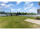 Spacious backyard with lush green grass, privacy fence, mature trees and a play set for hours of fun at 2220 Atwell Glen Ln, Pineville, NC 28134