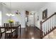 Cozy dining area with a wooden table, elegant chandelier, and seamless access to other living spaces at 2220 Atwell Glen Ln, Pineville, NC 28134