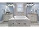 Well-lit bathroom with a large tub, and vanities, tiled walls, and modern fixtures at 374 Horton Grove Rd, Fort Mill, SC 29715