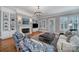 Cozy living room featuring a fireplace, built-in shelving, plantation shutters, hardwood floors, and comfortable seating at 374 Horton Grove Rd, Fort Mill, SC 29715