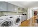 Well-lit laundry room featuring front-loading washer/dryer and built-in cabinets and shelving for storage at 4 Hummingbird Ct, Clover, SC 29710