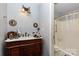 Bathroom featuring decorative mirrors, vanity, and a shower at 4813 Carving Tree Dr, Mint Hill, NC 28227
