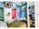 Eclectic blue bedroom with unique decor, a single bed, and a playful atmosphere at 4816 Spring Lake Dr # B, Charlotte, NC 28212