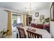 Bright dining room with a chandelier, wood table, and a view of the backyard through sliding glass doors at 4816 Spring Lake Dr # B, Charlotte, NC 28212