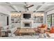 Stylish living room with coffered ceilings, fireplace, built-in shelving, and comfortable seating at 2137 Foxcroft Woods Ln, Charlotte, NC 28211