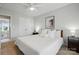 Clean bedroom showcasing a bed with crisp white bedding, bedside tables, and double doors for closet at 4040 Lauren Elizabeth Dr, Rock Hill, SC 29732