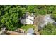 Aerial view of the backyard with patio, shed and privacy fence at 700 Oakland Ave, Charlotte, NC 28204