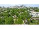 Stunning aerial view of a neighborhood with lush trees and the city skyline in the background at 700 Oakland Ave, Charlotte, NC 28204