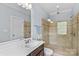 Bathroom with a single vanity and large glass shower at 12746 Bravington Rd, Huntersville, NC 28078