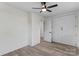 Bedroom showcasing a closet with a ceiling fan and wood floors at 1341 Hopewell Rd, Rock Hill, SC 29730