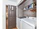 Convenient laundry room with modern washer and dryer, wire shelving, and additional storage space at 1568 Cleveland Ave, Charlotte, NC 28203
