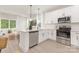 Contemporary kitchen with stainless steel appliances, white cabinets, and a functional island with seating at 1706 30Th Avenue Ne Ct, Hickory, NC 28601
