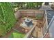 Backyard patio with outdoor seating surrounded by lush landscaping and a wooden fence at 1824 Hall Ave, Charlotte, NC 28205