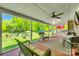 Enclosed patio with comfortable wicker furniture overlooks the spacious backyard at 1938 Hickory Dr, Lancaster, SC 29720