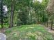 Beautiful backyard with lush green lawn, mature trees, and a wooden fence, offering privacy and a serene outdoor space at 6745 Thermal Rd, Charlotte, NC 28211