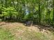 Secluded backyard with wooded border and brick firepit at 7409 Tarland Ln, Charlotte, NC 28269
