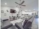 Spacious living room featuring plush sofas, a ceiling fan, and an open layout to the kitchen at 833 Generation Ln, Clover, SC 29710