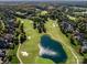 Wide aerial view of a golf course community with mature trees and multi-million dollar homes at 8710 Chewton Glen Dr, Waxhaw, NC 28173