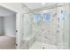 Modern bathroom with marble tiled shower, glass door, and built-in bench at Tbd Boomer Ct # 2, Statesville, NC 28677
