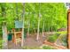 Backyard playground set with playhouse and swing set nestled among trees at 14818 Hawick Manor Ln, Pineville, NC 28134