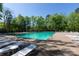 Large community pool with plenty of lounge chairs and a beautiful wooded backdrop at 3010 Lakewood Edge Dr, Charlotte, NC 28269
