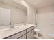 Bathroom featuring double sinks, white countertops, framed mirrors, and a shower-tub combo at 4222 Skyboat Cir, Fort Mill, SC 29715
