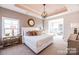Serene main bedroom featuring a king-sized bed, large windows, a cozy sitting area, and stylish decor at 4825 Reason Ct # 73, Harrisburg, NC 28075