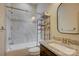 Well-lit bathroom with a shower-over-tub, modern fixtures, and granite vanity at 1306 Kings Bottom Dr, Fort Mill, SC 29715